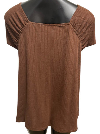 18/20 Lane Bryant Womens Plus Size Square Neckline Cap Sleeve Ribbed Top Brown