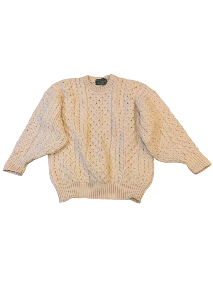 One Size British Wool Adult Unisex Cream Cable Knit 100% Wool