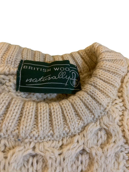 One Size British Wool Adult Unisex Cream Cable Knit 100% Wool