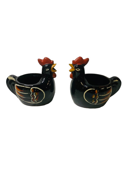 MidCentury Empress Japan Redware Rooster Creamer Sugar Set Black Pottery