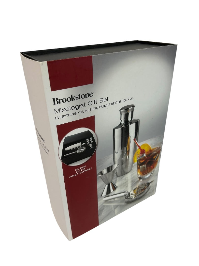 Brookstone Mixologist Gift Set Shaker Strainer Jigger Chillers Stainless Steel New