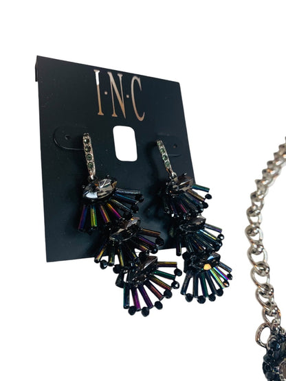 INC Black Bugle Bead New Jewelry Set Sparkle Formal Statement Pierced Earrings Necklace