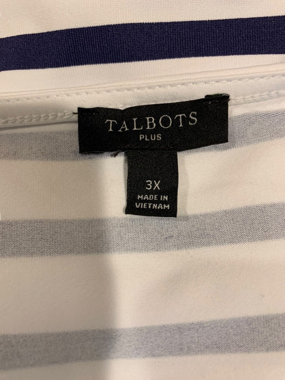 3X Talbots Womens Navy Blue White Stripe Square Neck Short Sleeve Pullover Stretch Fabric