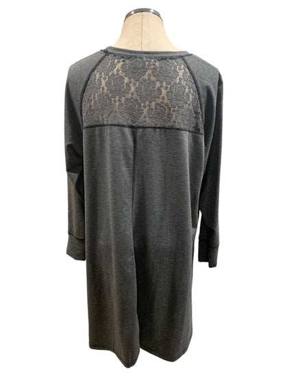 2X Bobbie Brooks Gray Jersey Knit Pullover Dress Lace Detail Reverse Stitch Long Sleeve