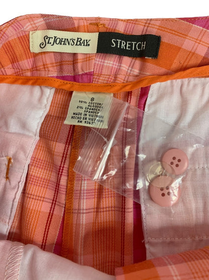 Size 8 St Johns Bay Womens Plaid Bermuda Shorts Stretch Fabric Orange Pink