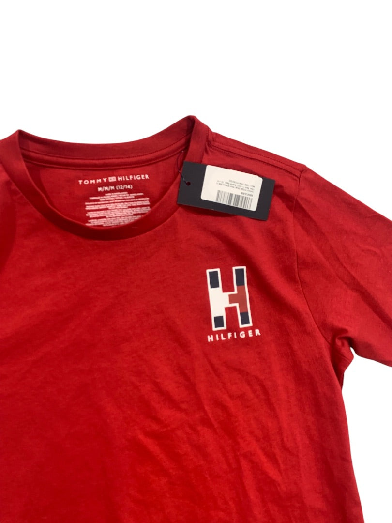 Medium (12/14) Tommy Hilfiger Boys New Scarlet Sage Red Tshirt Short Sleeve