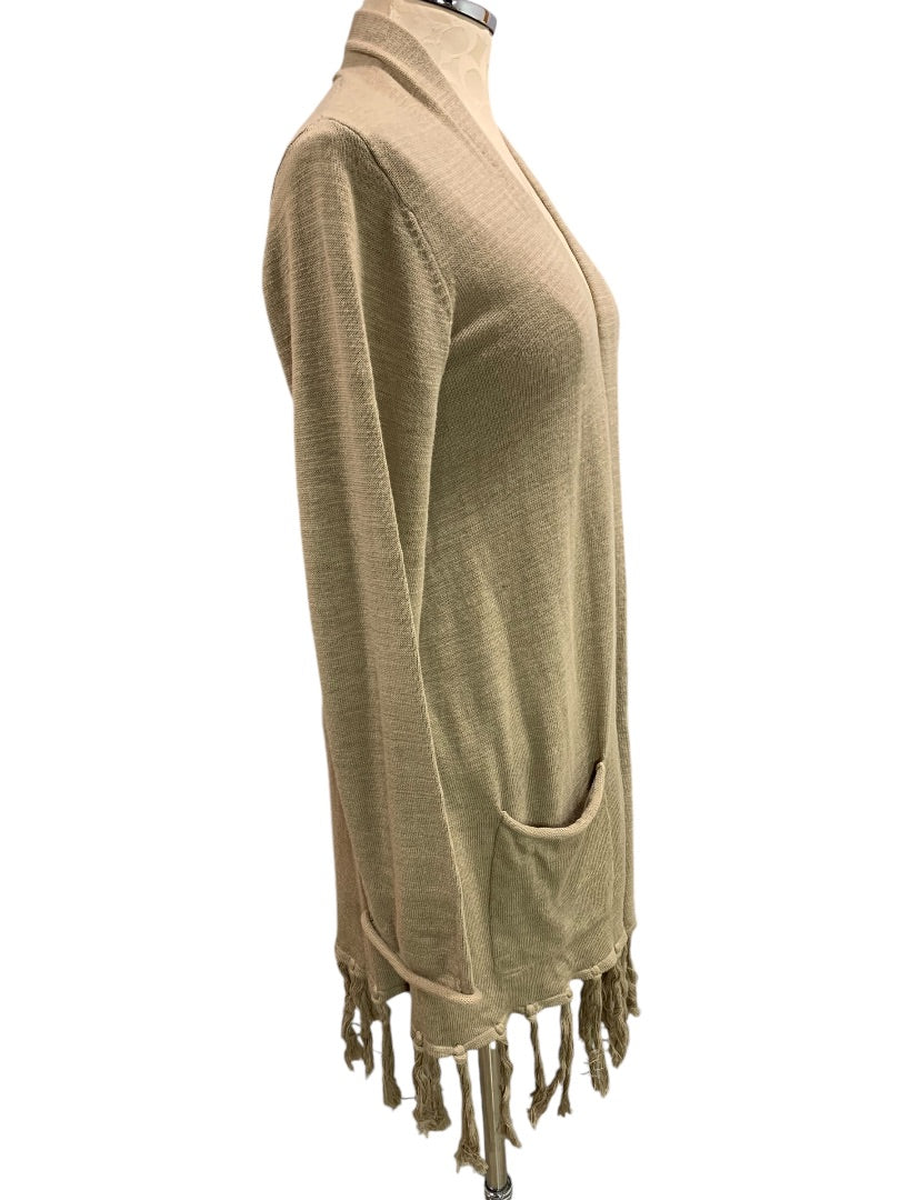 Small Lucky Brand Womens Open Cardigan Sweater Wool Blend Pockets Fringe