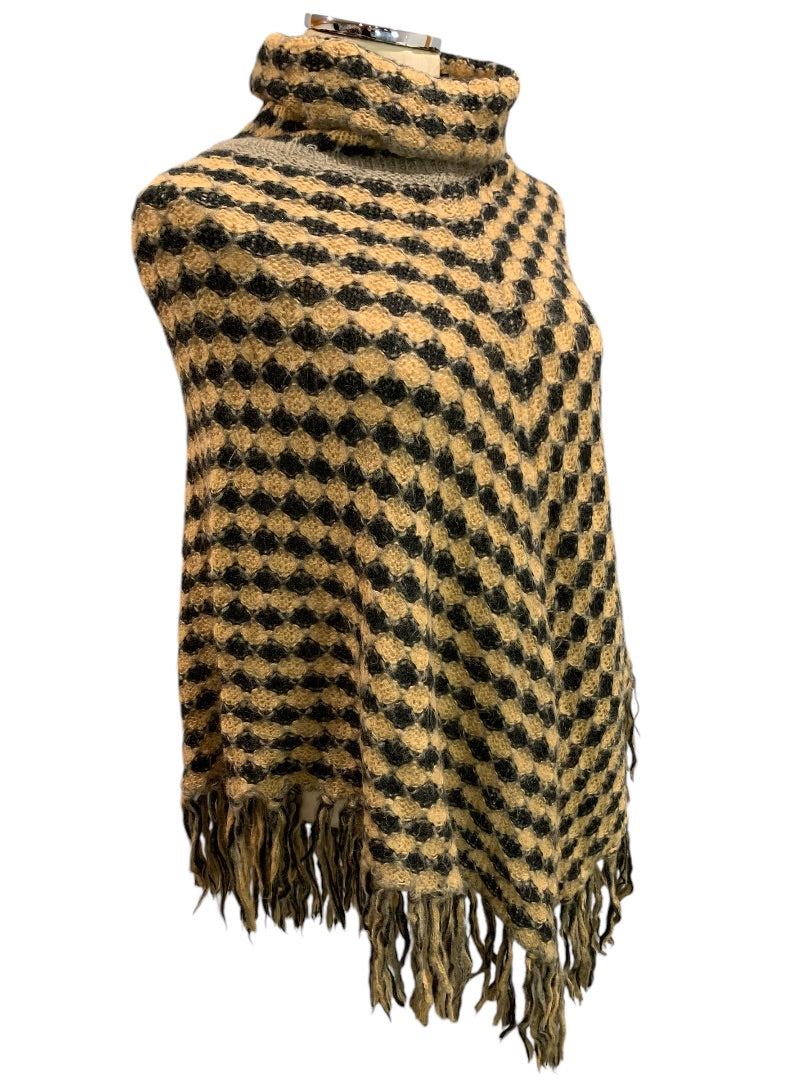 One Size Big Buddha Womens Fringed Poncho Turtleneck Checked Soft