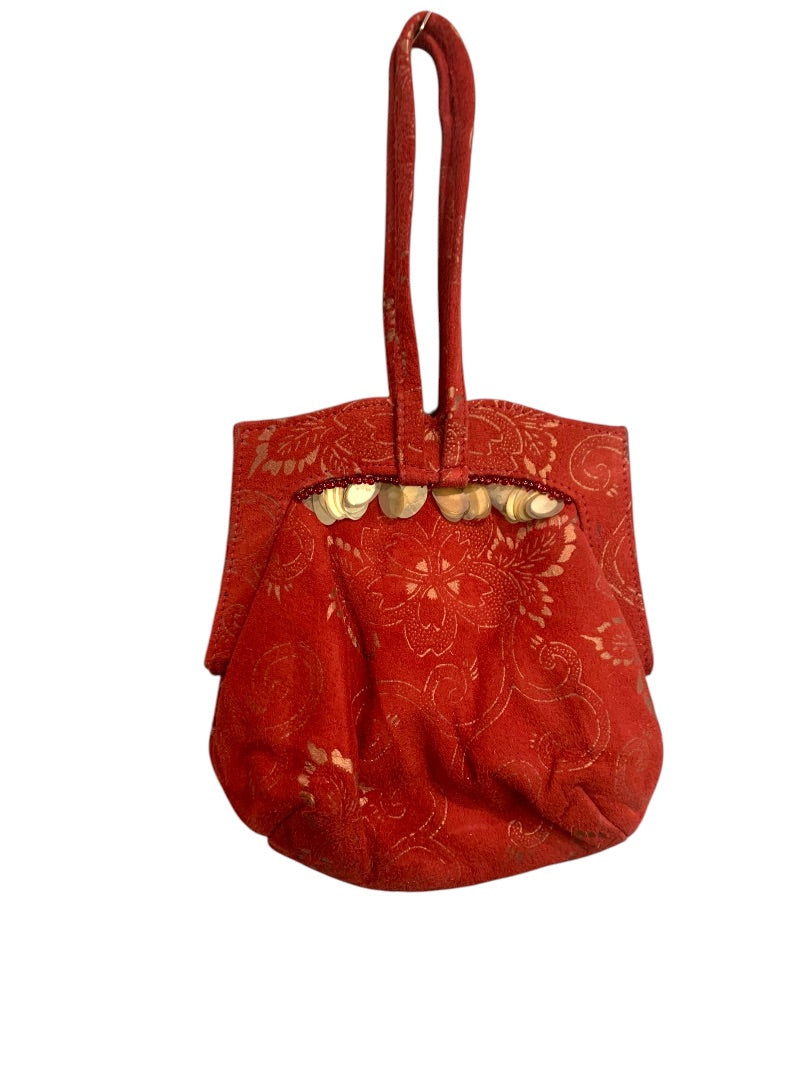 Michelle LaLonde New York 1990s Evening Bag Red Brushed Fabric Gold Detail