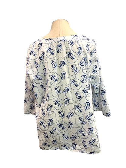 2X Talbots Womens Popover Lightweight Blouse Shirt Anchor Print