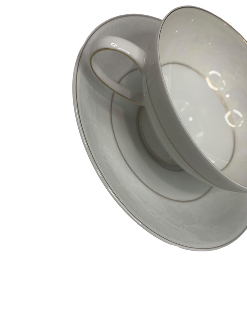 Rosenthal Germany White Velvet Footed Teacup and Saucer Gold Trim
