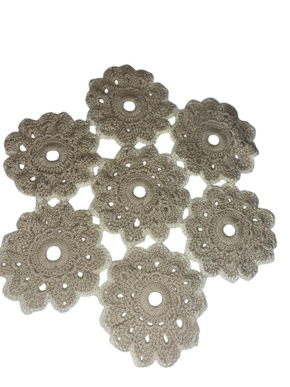 Vintage Crocheted Doily Pieced Pattern Beige Ivory Trim 11.5 Inches
