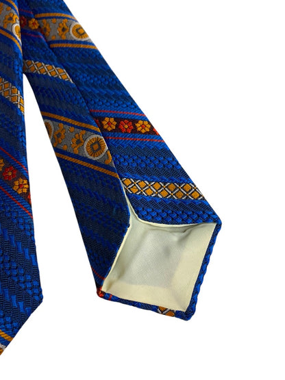 Vintage 1970s Mens Necktie Tie Retro Blue Orange Polyester Jerre