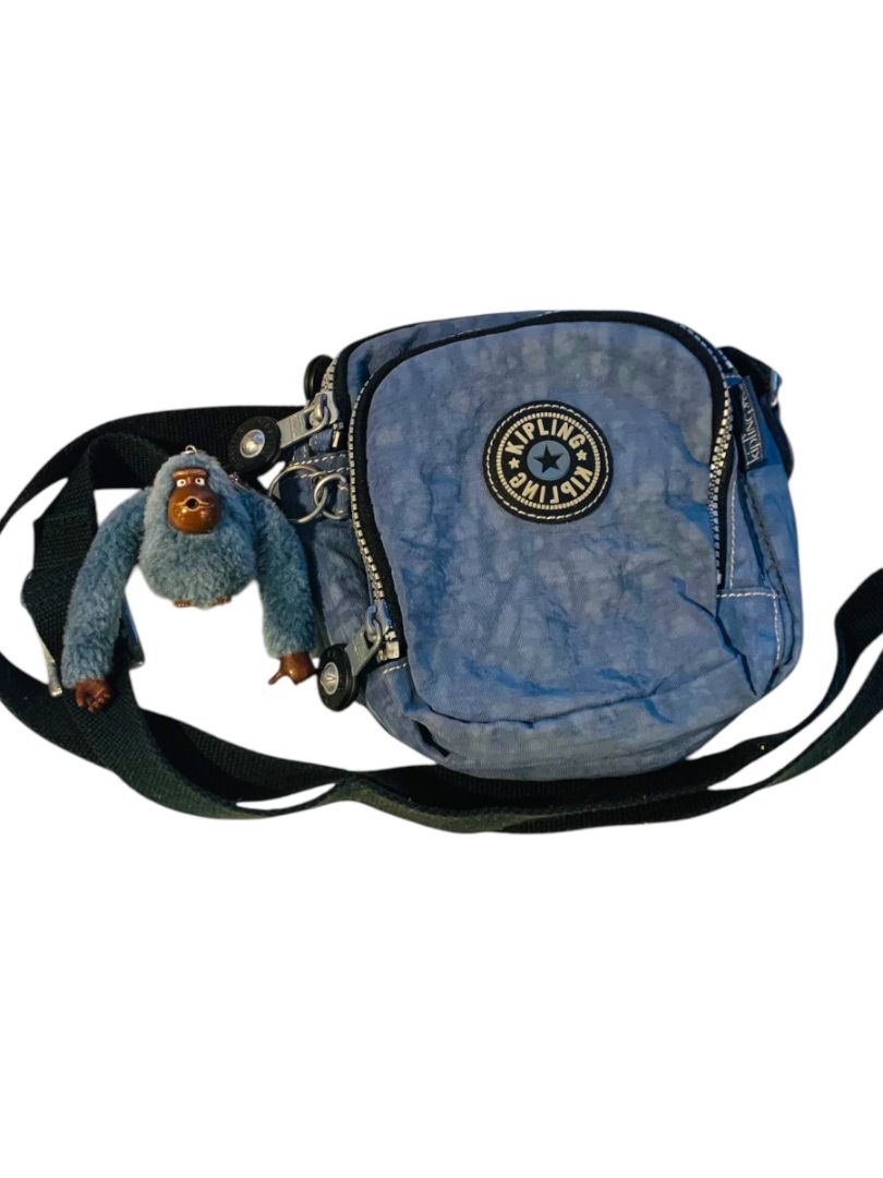 Blue Kipling with Monkey 3 Section Crossbody Bag  Zipper Blue