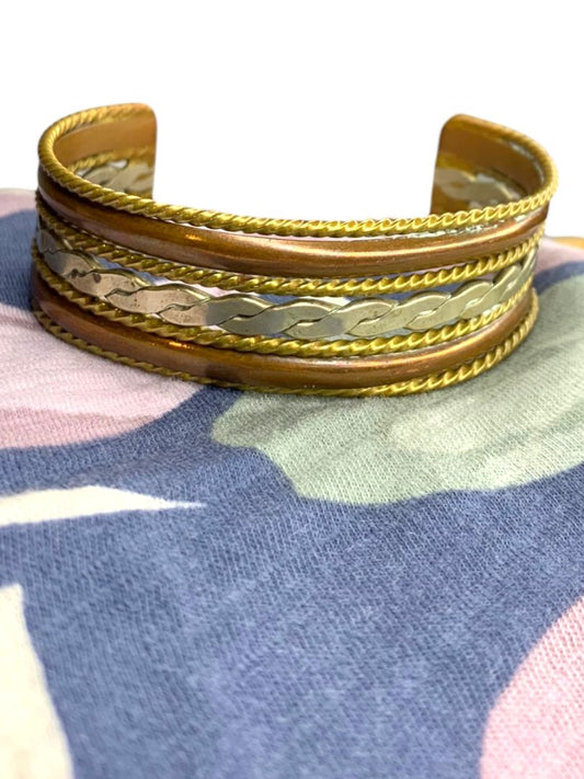 Mixed Metals Open Bangle Cuff Bracelet Textured