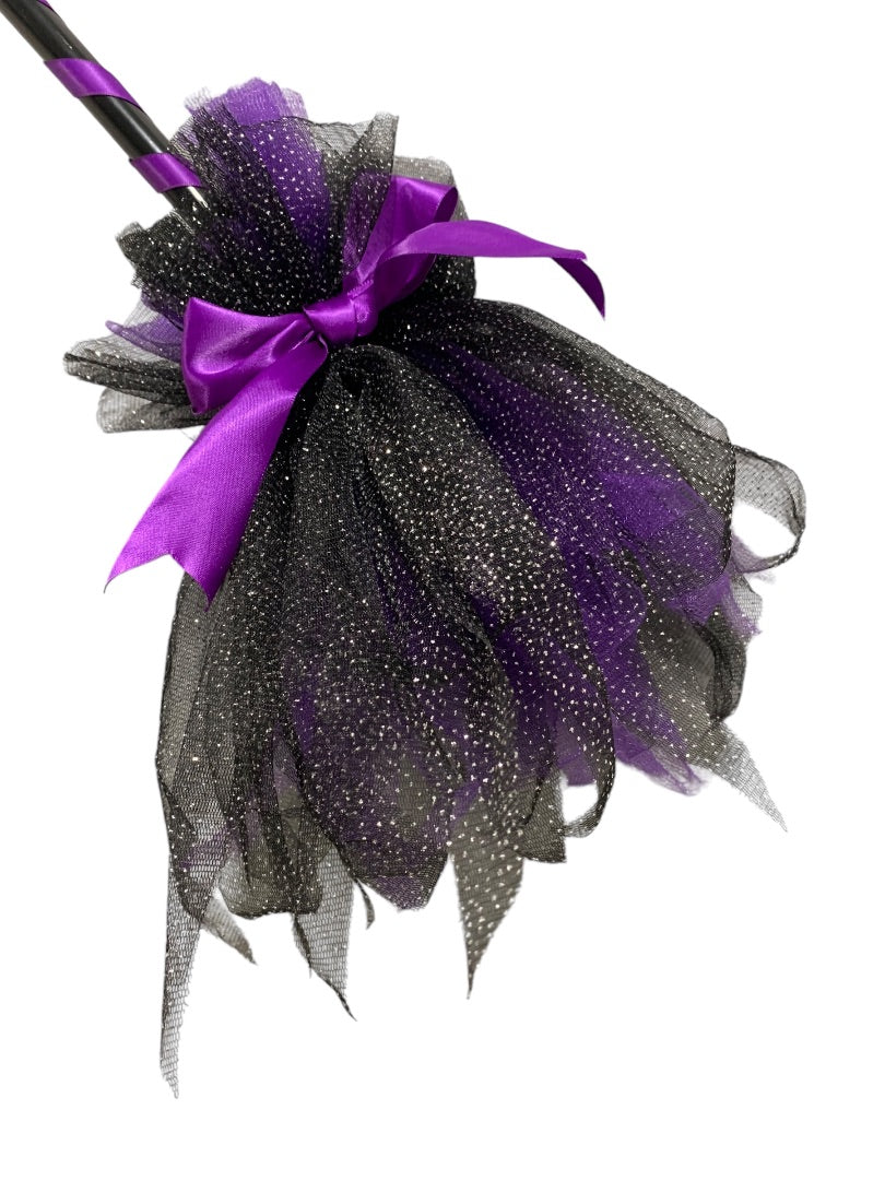 Wicked Witch Prop Broom 32 Inch Black Purple Tulle