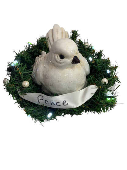 Prelit Dove Wreath Peace Holiday Decoration Battery Operated