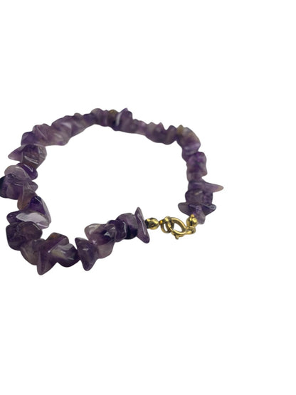 Beaded Chip Stone Amethyst Bracelet 8 Inch Spring Clasp