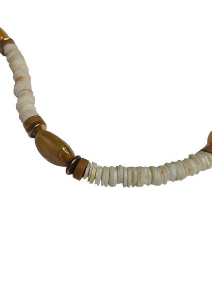 Vintage 1970s Puka Shell Acrylic Beaded Necklace Barrel Clasp 30 Inch