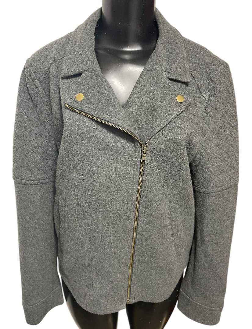 Large LOFT Womens Gray Moto Style Jacket Lined Cotton Blend