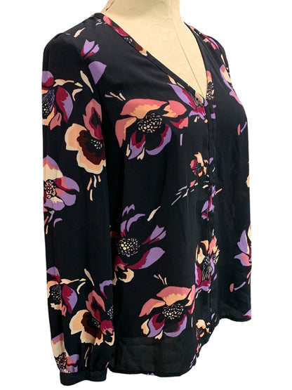 Size 2 J.Crew Womens Sheer Popover Blouse Shirt Navy Blue Floral
