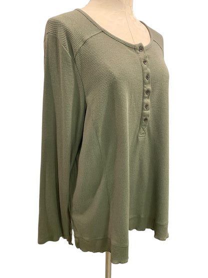 22/24 Avenue Womens Thermal Henley Shirt Olive Green Lightweight