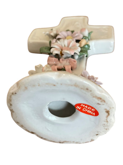 Praying Hands Floral Cross 1998 5.5 Inch Freestanding Floral