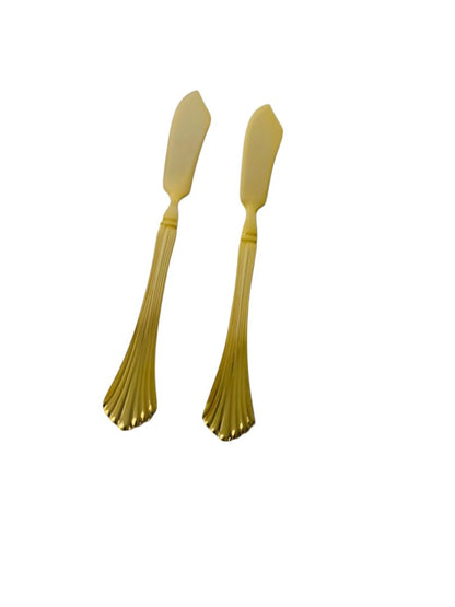 Gold Electroplate Vintage Butter Knife  Set of 2 Scalloped 7 Inch