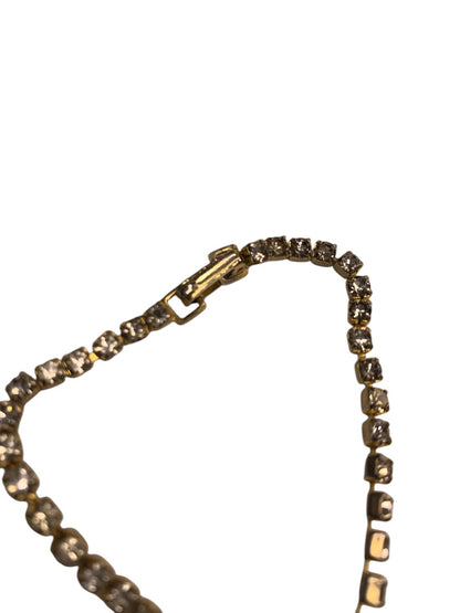 Vintage Tennis Bracelet Rhinestone Goldtone 6.5 Inch Foldover Clasp