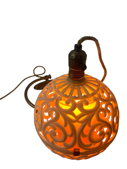 Hard Plastic MidCentury Light Fixture Hanging Plug in Working