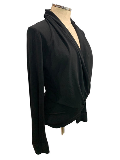 Small Fate Womens Black Faux Wrap Sheer Back Shirt