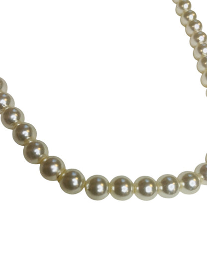 Vintage Faux Pearl Off White Necklace 19 Inch Spring Clasp