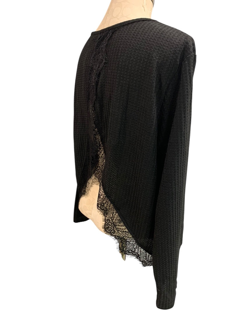 2XL Shein Curve Womens Petal Back Sheer Thermal Shirt Black