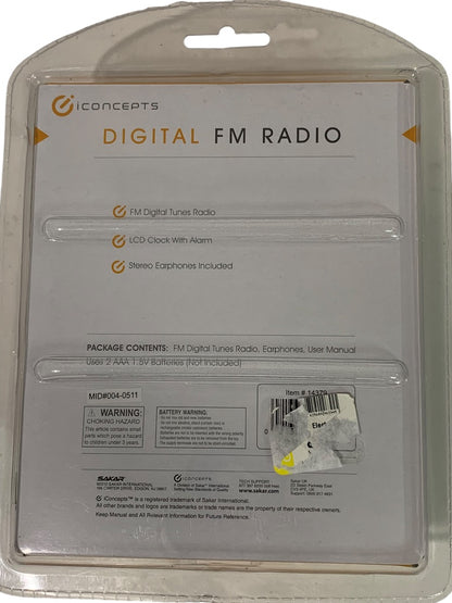 iconcepts Digital FM Radio Sealed New Earphones LCD Clock