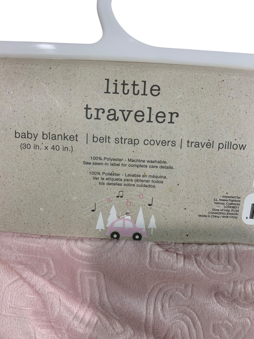 New Little Traveler Pink Baby Blanket Belt Strap Covers Travel Pillow