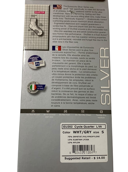 Small Euro Sock Light Weight Bike Silver Cycle Quarter EU202 Unisex