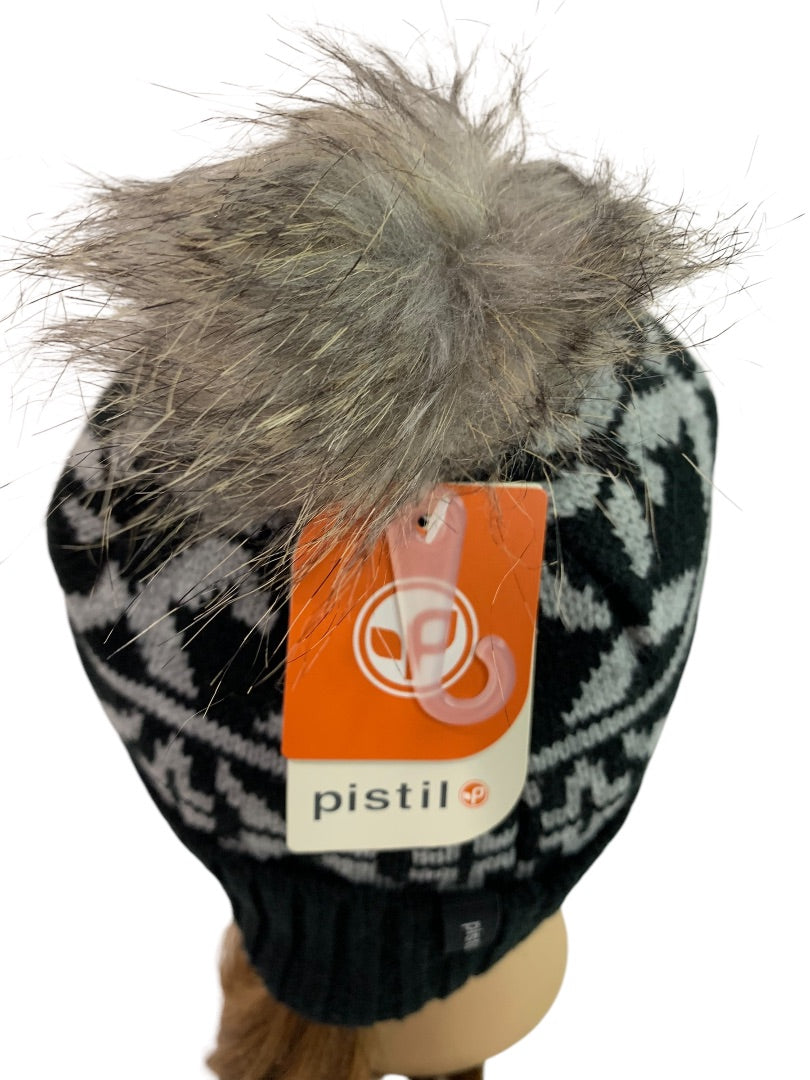 One Size Pistil Womens New Sweater Knit Ava Hat Gray Black Pom Pom
