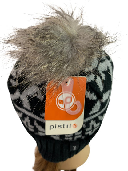 One Size Pistil Womens New Sweater Knit Ava Hat Gray Black Pom Pom