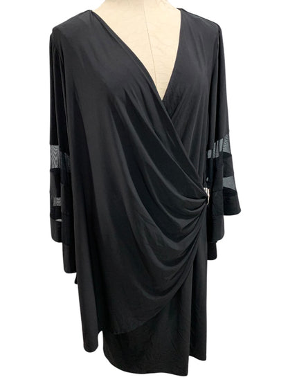 Size 16W R&M Richards Woman Black Wrap Around Dress Bell Sleeve Knee Length