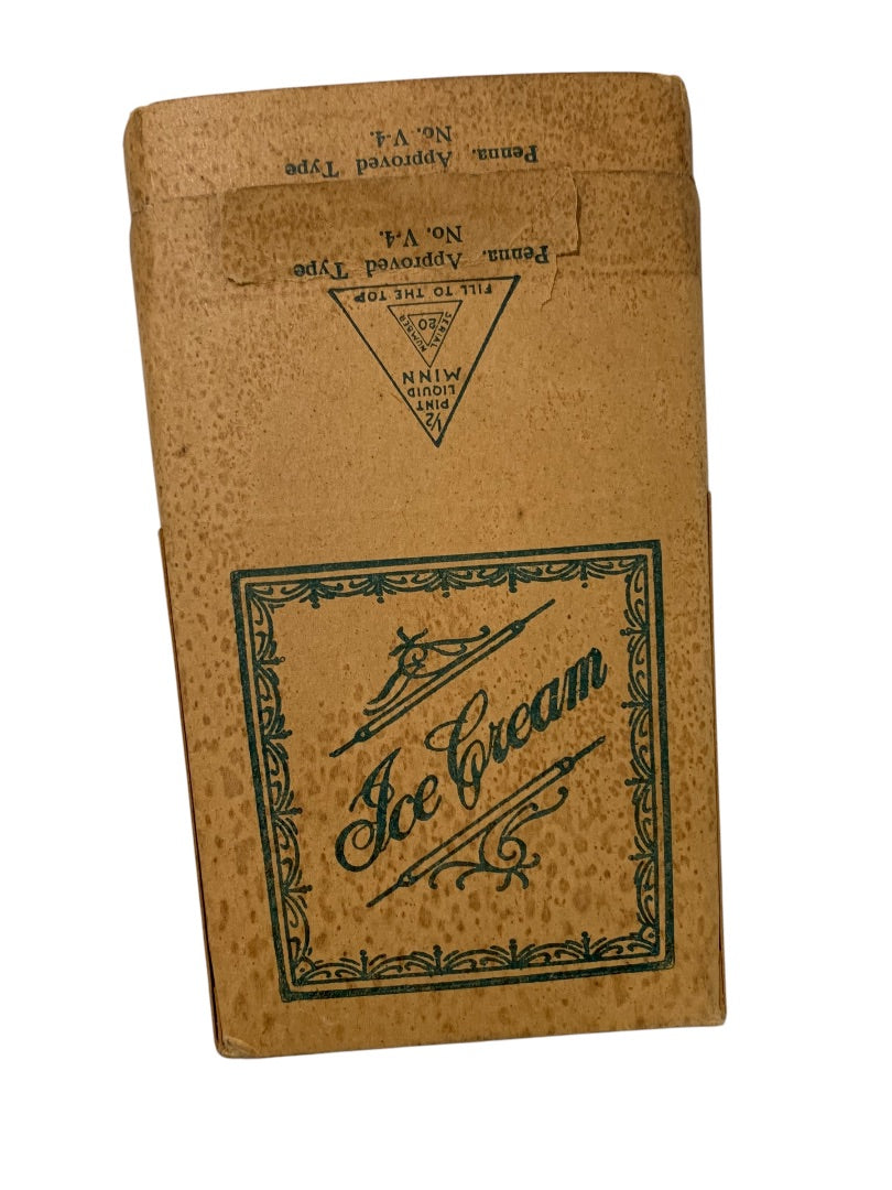 Set of 2 Antique Ice Cream Containers Paper 1/2 Pint Penna Approved