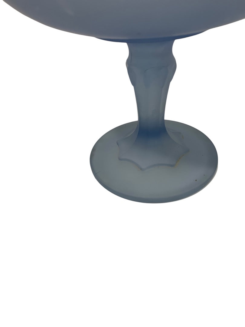 Indiana Glass Frosted Blue Satin Footed Pedestal Dish 7 Inch Vintage