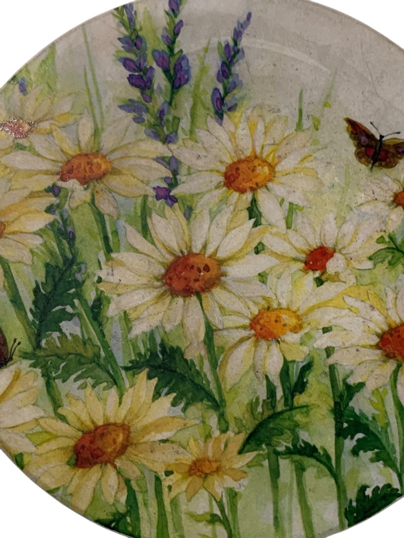 Round Ceramic Drink Coasters Wildflower Butterfly Cork Backed 4"