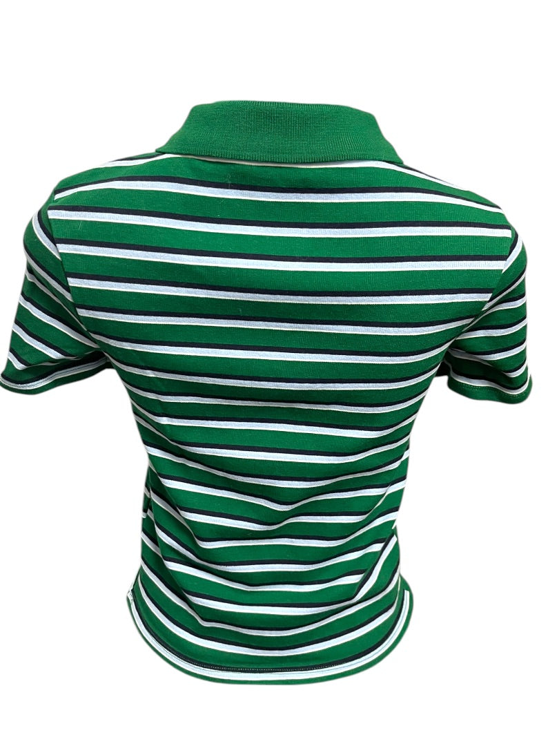 Medium Zara Womens Fitted Waist Length Striped Polo Shirt Green