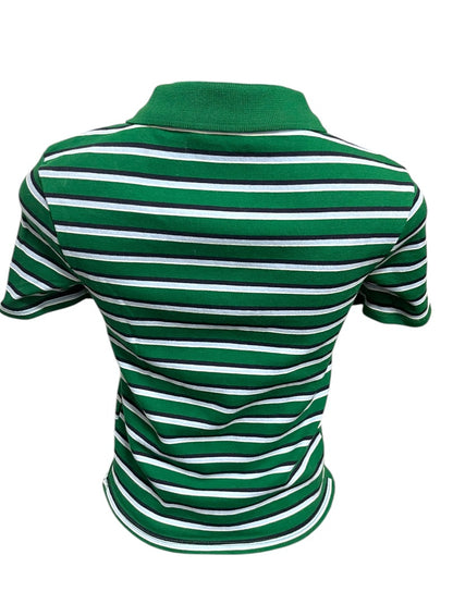 Medium Zara Womens Fitted Waist Length Striped Polo Shirt Green