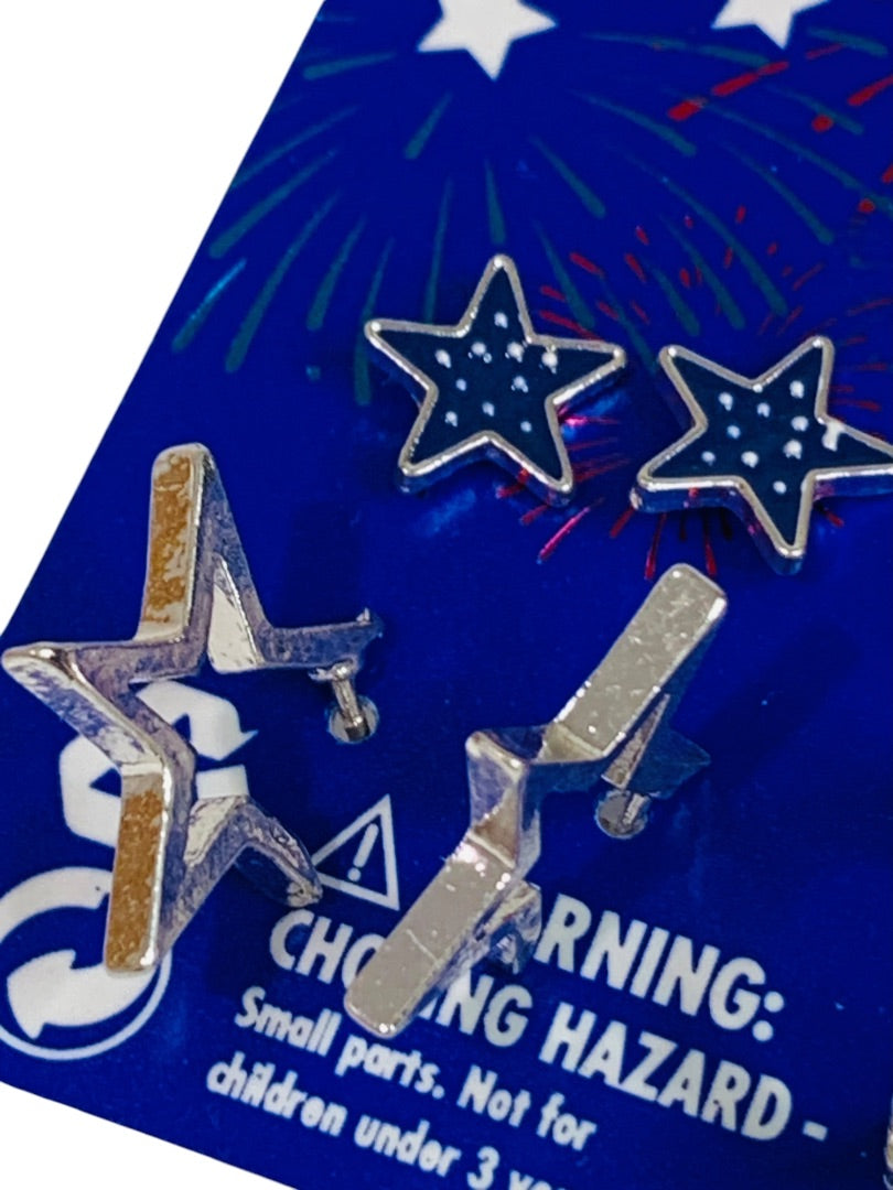Claires New Post Pierced Earrings Patriotic Stars Hoops