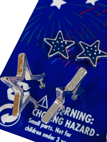 Claires New Post Pierced Earrings Patriotic Stars Hoops