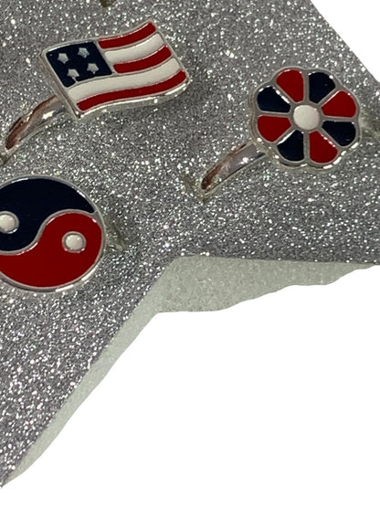 Claires New Set of 7 Adjustable Rings Patriotic USA Silvertone