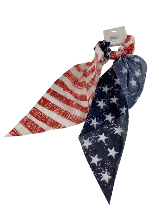 Claires New Hair Elastics Sheer Fabric Cover Train Tail Stars Stripes Patriotic