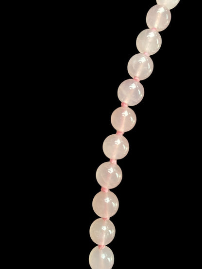 Vintage Rose Quartz Hand Knotted 24 Inch Necklace Fish Hook Intricate Clasp