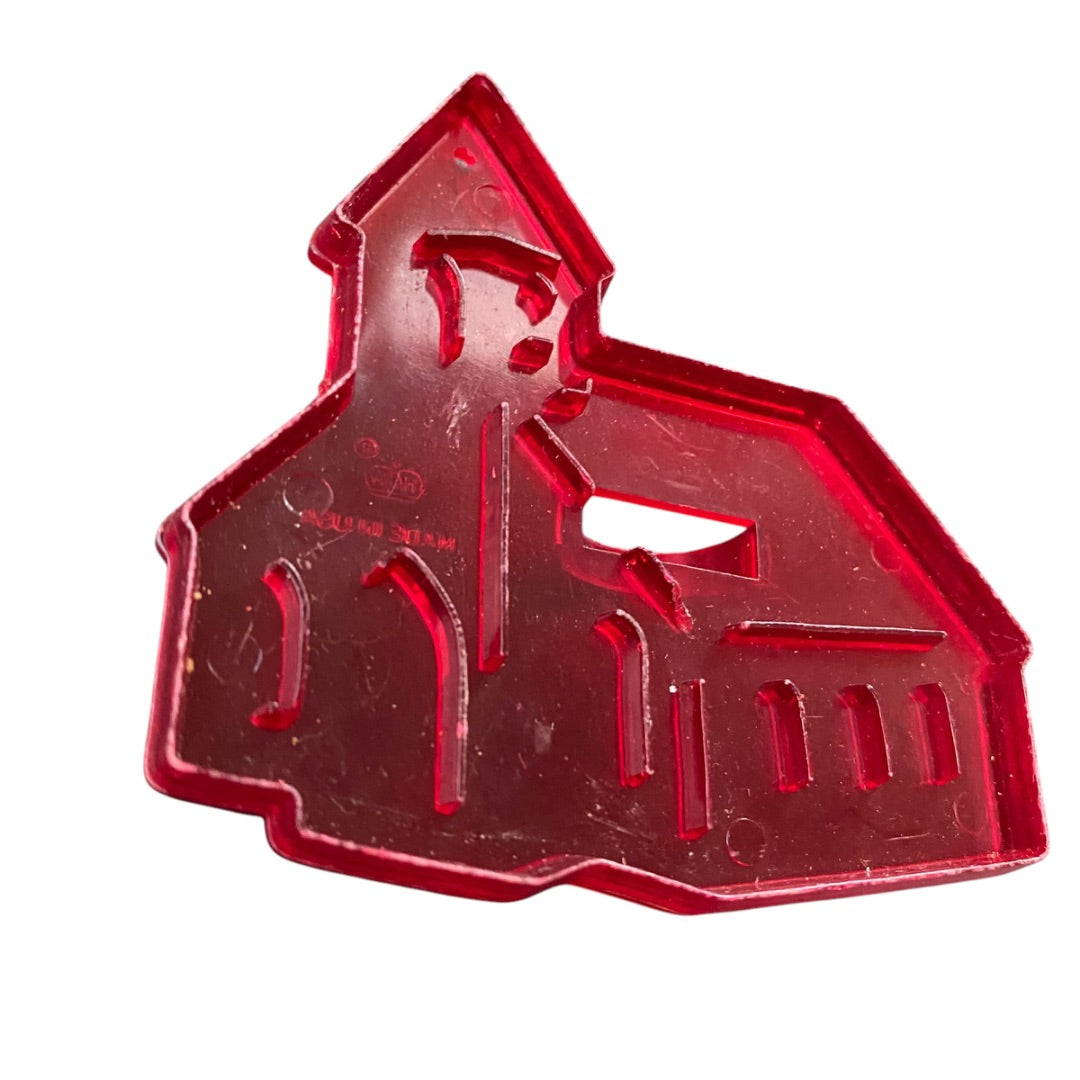 1970s Red Transparent HRM Country Church Plastic Cookie Cutter USA
